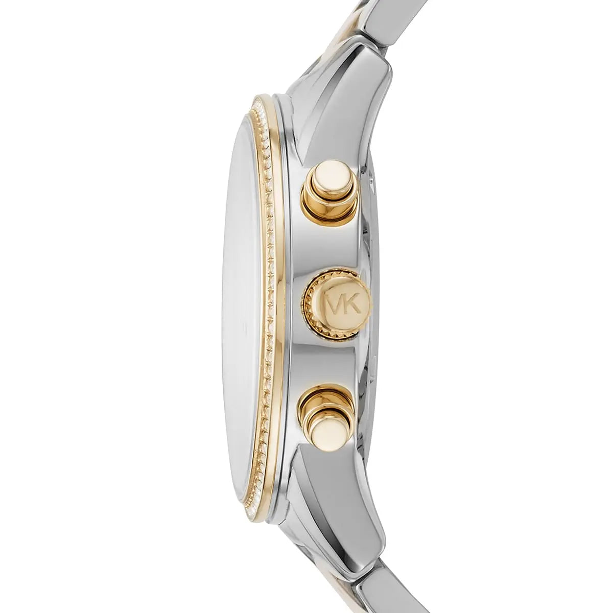 mk6474 michael kors chronograph watch women white dial metal stainless steel silver gold strap quartz battery analog ritz 4