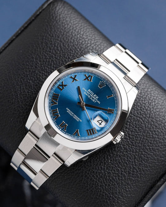 Rolex datejuste 41mm fond bleu