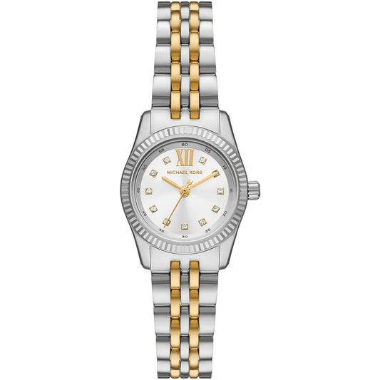 mk4740 michael kors watch women silver dial metal stainless steel gold two tone strap quartz battery analog three hand lexington