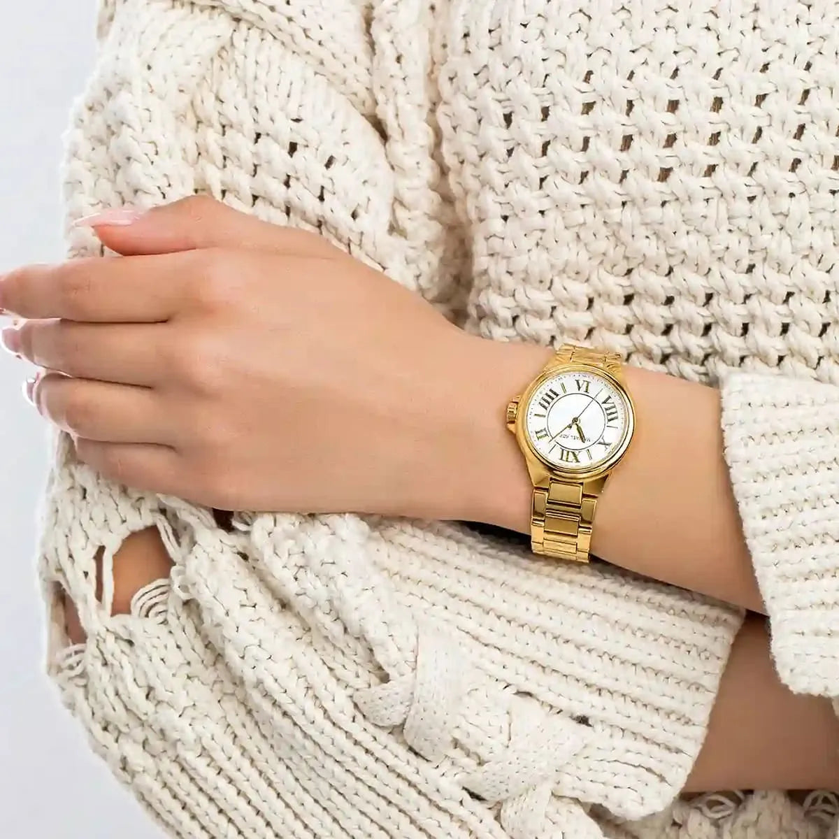 mk7255 michael kors watch women white dial metal stainless steel gold strap quartz battery analog three hand camille 10