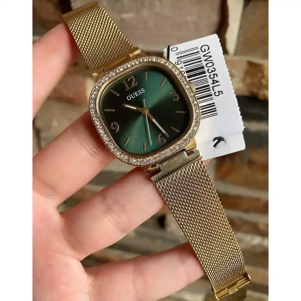 original gw0354l5 guess women lady watch green dial gold metal mesh strap crystal egypt 12